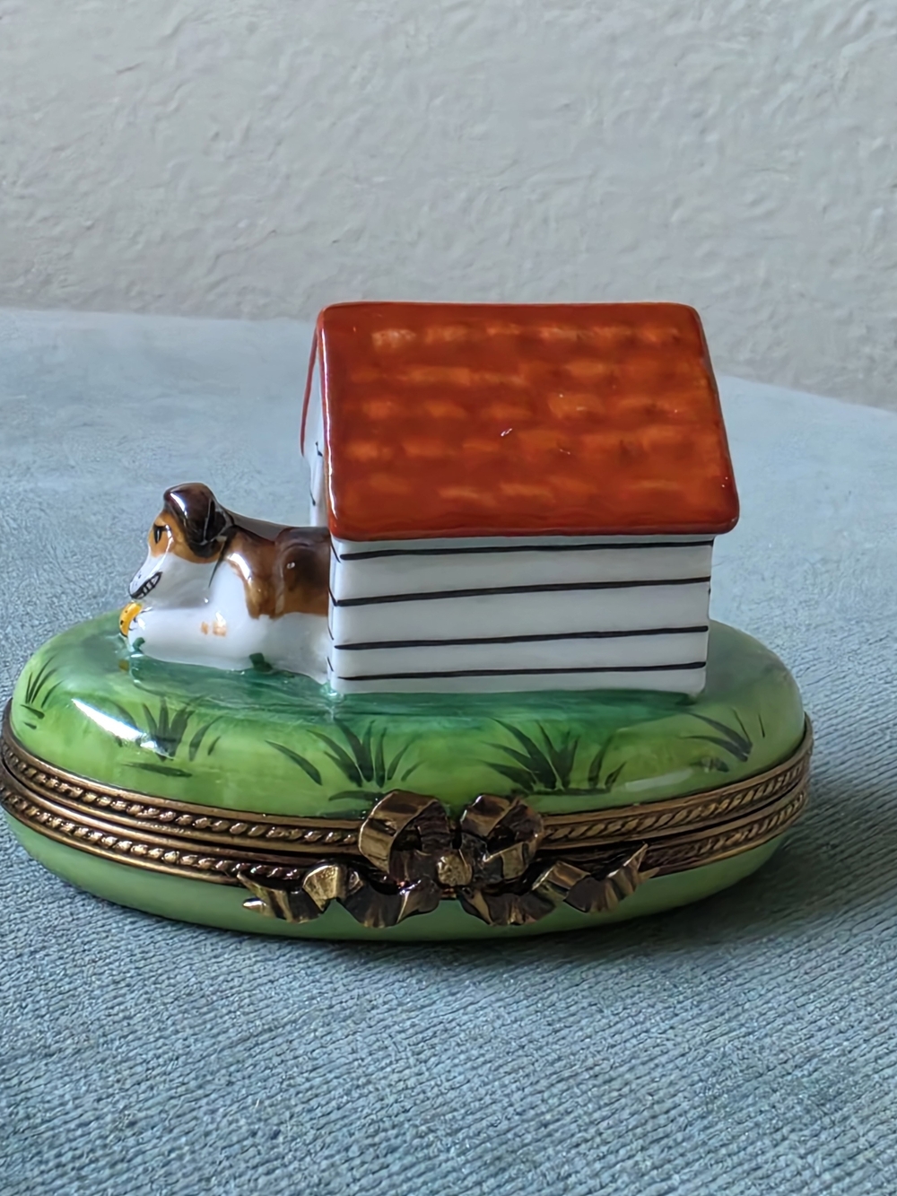 Limoges France Hand-Painted Porcelain Dog House Trinket Box Marque Deposee